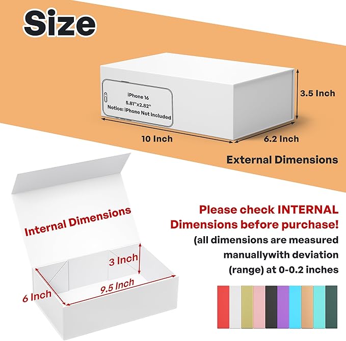 5 Pack White Gift Box, 9.5x6x3'' Gift boxes for Presents with Lids Magnetic Closure Rectangle Collapsible for Bridesmaid Proposal Box, Wedding, Christmas, Halloween, Birthday Gift Packging
