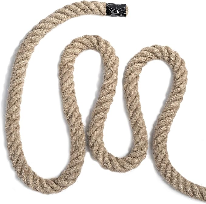 Jute Rope 1 Inch 49 Feet Twisted Hemp Rope for Crafts, Climbing, Hammock, Nautical, Tug of War, Railings, Landscaping, Home Decorating (1 inch x 49 ft)