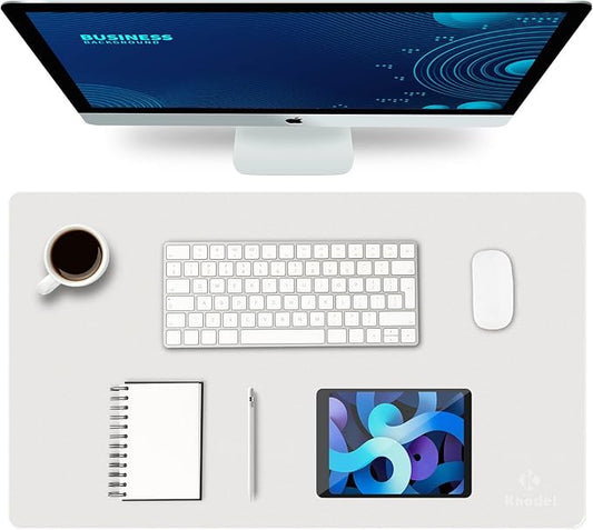 K KNODEL Small Office Leather Desk Mat, Mouse and Keyboard Pad, Computer and Laptop Mat, Desktop Protector and Cover, Writing Pad and Blotter (23.6"x13.8", White)
