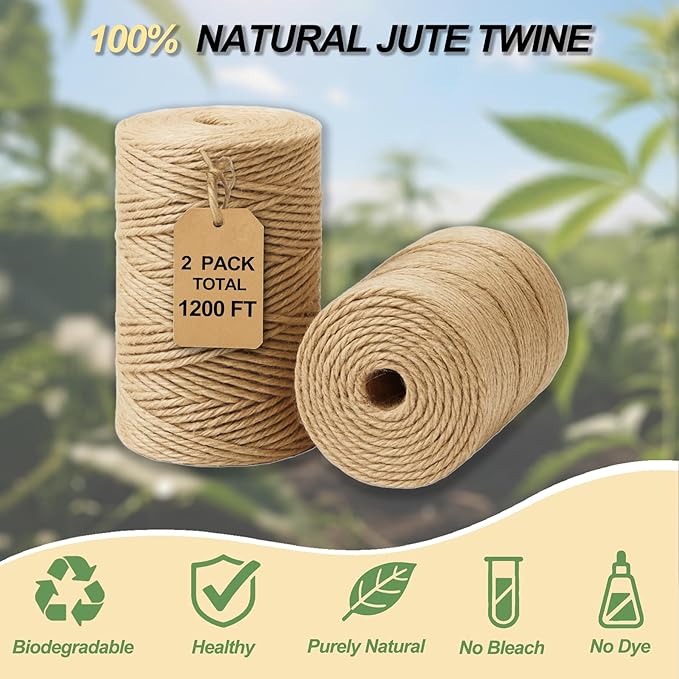 5 Pack Natural Twine String Suit: Jute Twine for Crafts Gardening Gift Wrapping Home Decor Knitting - 2mm 1200 Feet Jute Rope Twisted from 3 Ply - Suitable for Handicraft and Gardening Enthusiasts