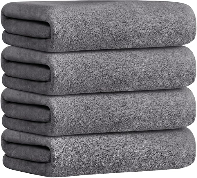 JML Bath Towels Set 4 Pack (30" x 60") - Large, Soft, Absorbent, Quick Dry Microfiber Towel for Hair Wrap, Fitness, Sports, Yoga, Swim, Pool