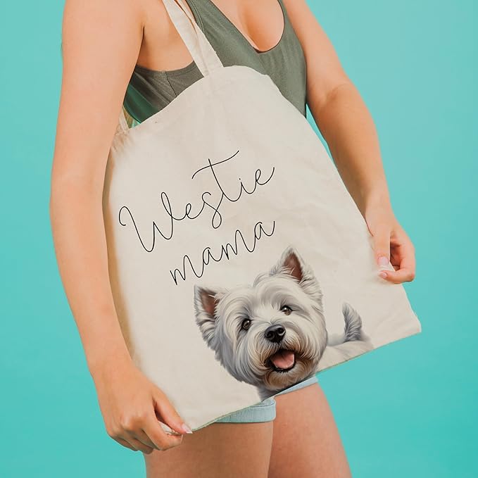 Dog Mama Tote Bag – Cute Dog Lover Canvas Bag, Reusable Shopping Shoulder Bag for Women, Pet Mom Gift,