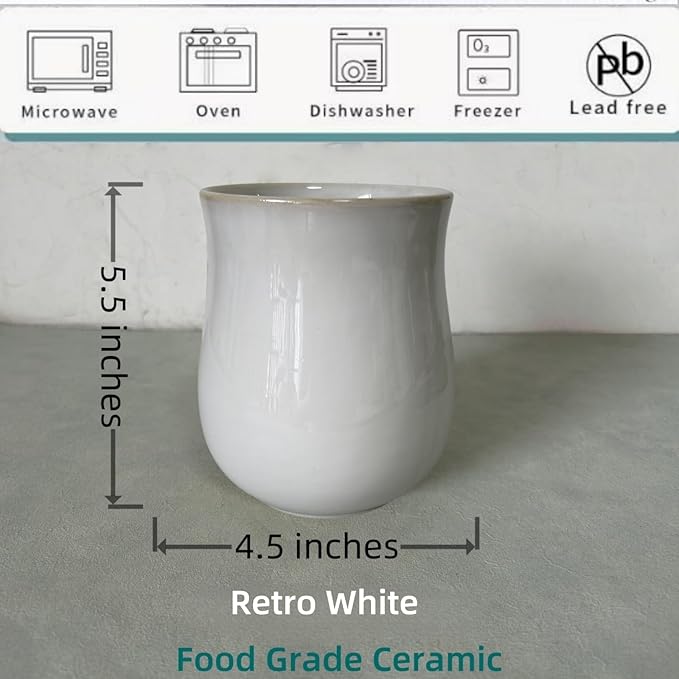 Medium Ceramic Kitchen Utensil Holder for Kitchen Counter Short Cooking Utensil Holder for Countertop Spatula Holder Small Utensil Crock Cutlery Holder Silverware Flower Vase (Retro White)