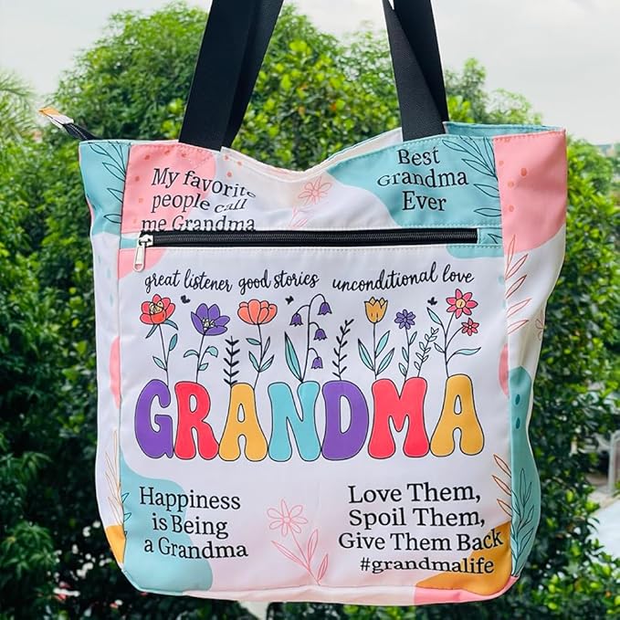 Aesthetic Tote Bag with Zipper & Pockets, Thoughtful Shoulder Bag Gift for Grandma and Women on the Go