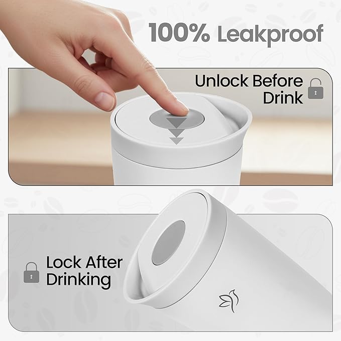 Travel Coffee Mug Tumbler, Reusable Iced Coffee Hot Coffee Cup, Double Wall Insulated Thermal Stainless Steel Material, Gift for Women Men, Perfect for Camping Travelling, 12 oz, White smoke