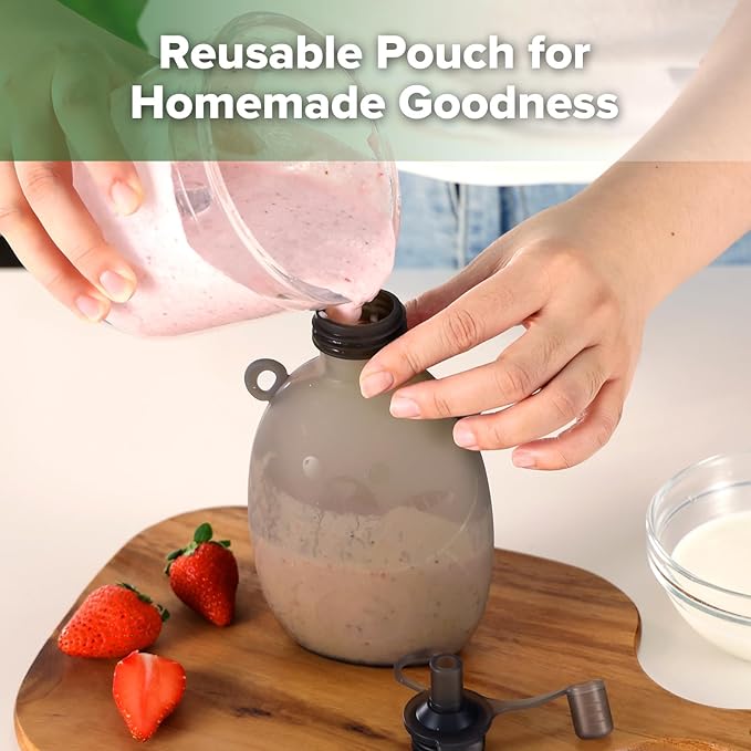 Haakaa Happii Bear Silicone Goody Pouch,Reusable Baby Food Pouches for Homemade Organic Purees, Juices, Smoothies, and Yogurt - Perfect for Toddlers and Kids - 4 Pack, 6oz