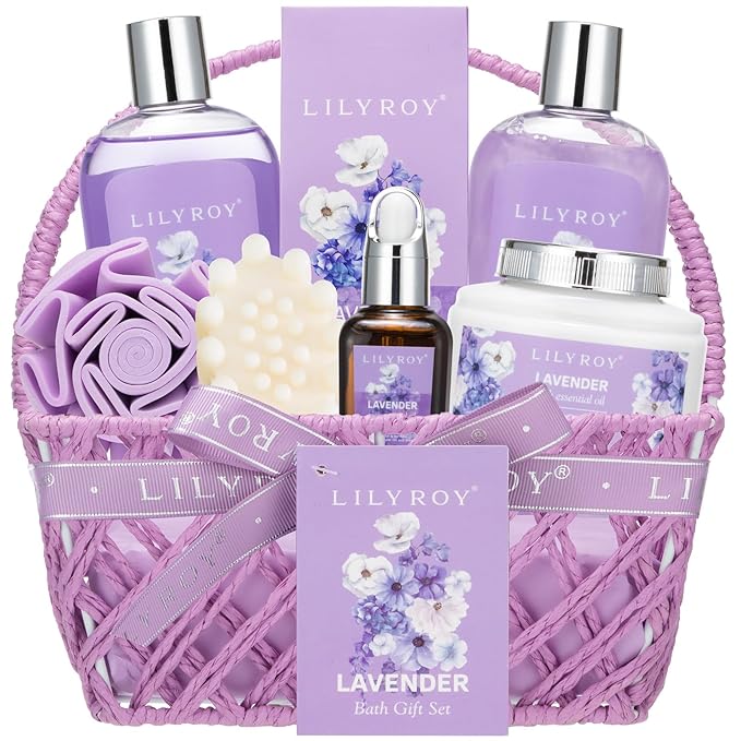 Christmas Gifts for Women - 8 Pcs Lavender Bath and Body Gift Set for Women, Spa Gift Basket | Mothers Day Gifts for Mom, Birthday Gifts, Self Care & Pampering Gifts, All Occasion Holiday Present