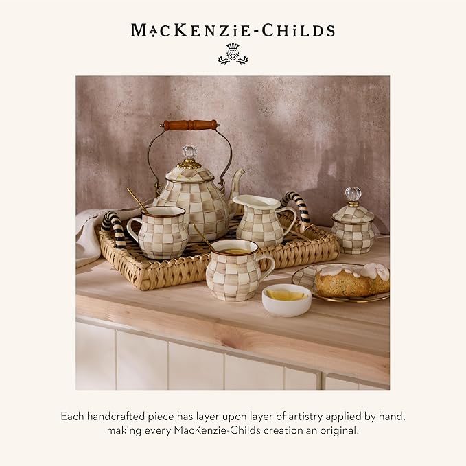 MACKENZIE-CHILDS Enamel Everyday Bowl, Serving Bowl for Entertaining, Medium, Brown-and-White Mocha Check