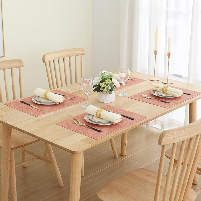 Homaxy Faux Leather Heat Resistant Placemats for Dining Table Set of 4, Waterproof Wipeable Washable PU Table Mats, Easy to Clean Anti-Slip Place Mats, 11.8" x 17", Pink