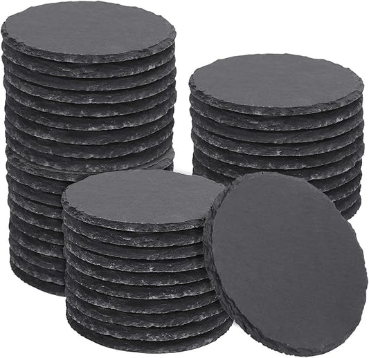 40 Pack 4 Inch Round Slate Coasters, Black Round Slate Coaster with Anti-Scratch Bottom, Ideal for Home Decor, Bar, Housewarming Gifts, and Laser Engraving KUKLIPJIM
