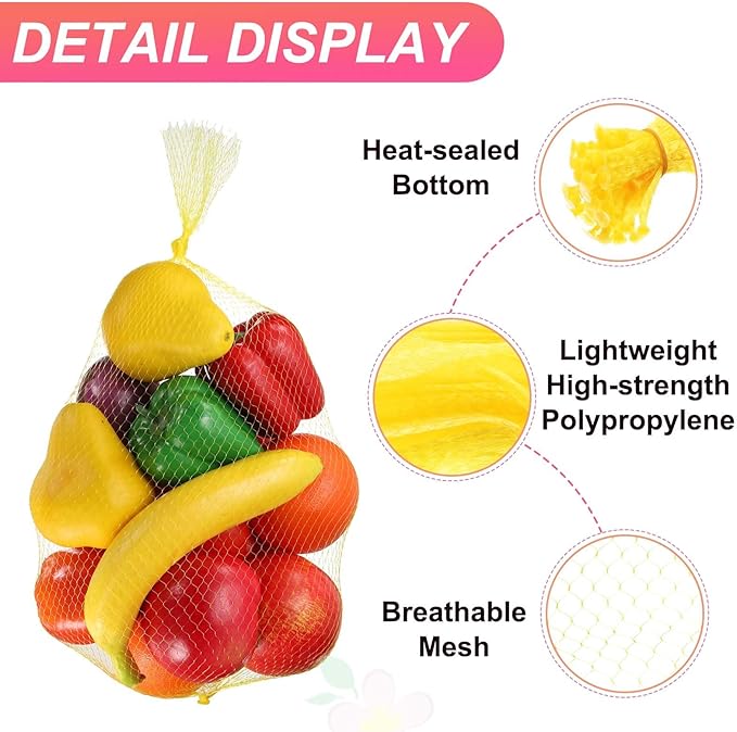uxcell 100PCS Reusable Mesh Produce Bags, 19.7 Inches Egg Hatching Bags Washable Breathable Fruit Net Stretchable Mesh Netting Storage for Seafood Vegetable Onion Grocery Shopping, Yellow