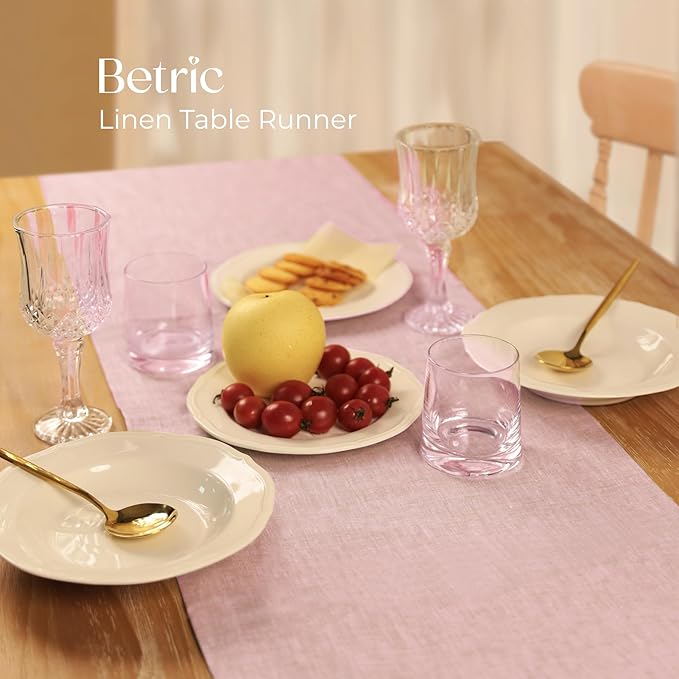 Small Coffee Farmhouse Table Runner for Fall, Thanksgiving, Christmas, and Winter - Athena - 100% Pure Linen - 14 x 48 Inches - Bubblegum Pink