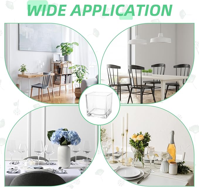 6 Pack 3 x 3 x 3 Inch Square Glass Vases, Clear Square Vases for Centerpiece, Cube Flower Vase for Candle Holder Events Wedding Party Home Decoration