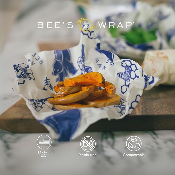 Bee's Wrap Beeswax Wraps for Food - Bread Wrap - Made in USA Reusable Bread Storage Bags - Organic & Eco-Friendly Alternative to Aluminum Foil, Sourdough Bags & Plastic Wrap, Bees + Bears