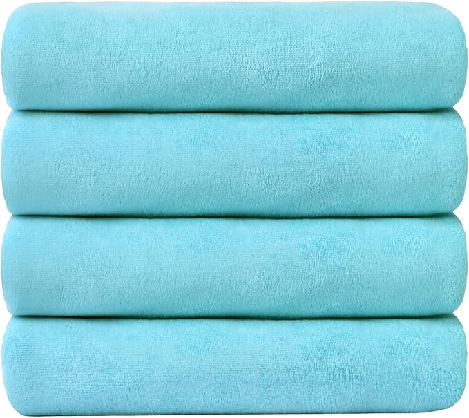 JML Bath Towel, Microfiber Bath Towels Set 4 Pack (30" x 60") - Large Size, Extra Absorbent, Quick Drying, Multipurpose Use as Bath Fitness Towel, Sports Towels, Yoga Towel, Aquamarine