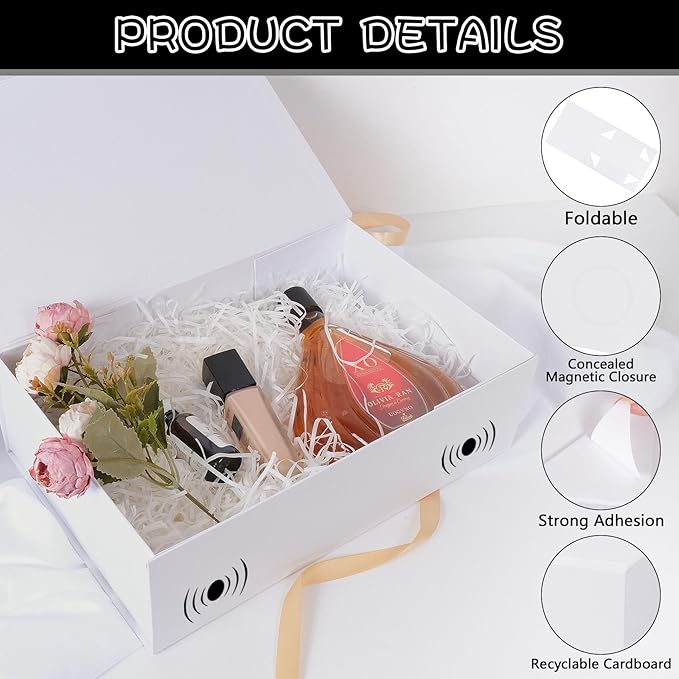 RayofSun White Gift Boxes with Magnetic Lids for Presents, Bridesmaid Proposal Box 13.7x9x4.3 inch, Large Rectangle Collapsible Decorative Box for Wedding, Christmas, Birthday(1PC)