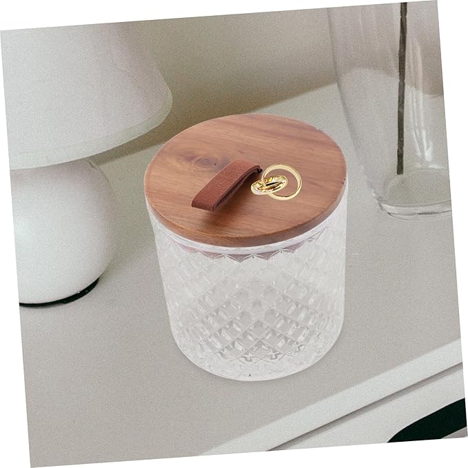 Wood Lid Glass Food Storage Jar Airtight Flour Tea Canister for Kitchen Pantry Organization