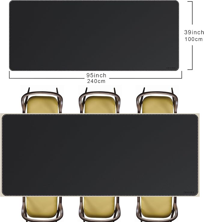 CENNBIE MAX240 94.5" x 39.4" Leather Desk Mat Protector, Extra Large Leather Desk Pad for Full Desk - XXL Super Large Mouse Pad (Black)