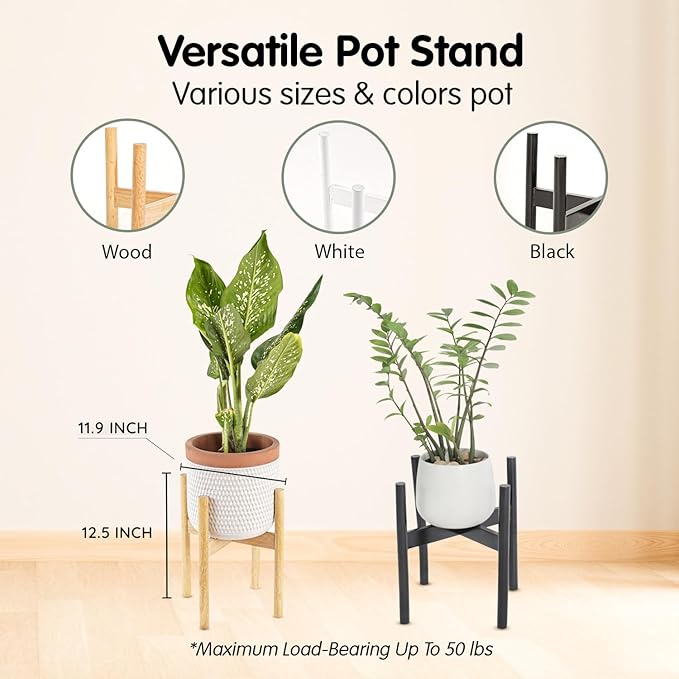 Wood 11.9" x 12.5" Plant Stand Indoor Outdoor, Wooden Single Floor Plant Pot Holder, Natural Plant Stand, Assembly Required (Excluding Potted Plants)