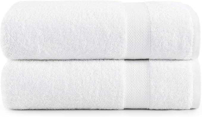 LANE LINEN 100% Cotton 2 Pack Bath Sheets (35"x66") - Ring Spun Cotton - Extra Large Bath Towels Set - Quick Drying, Soft & Absorbent Oversized Bathroom Towel Sets - Hotel Quality - White Towels