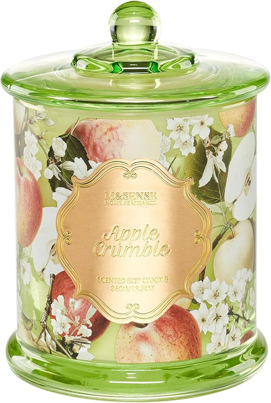 M&SENSE Apple Crumble Candles for Home Scented, Organic Soy Candles Non Toxic, 12.7oz Large Jar Candle 75 Hours Long Lasting, Strong Scented Fall Winter Thanksgiving Christmas Housewarming Gift