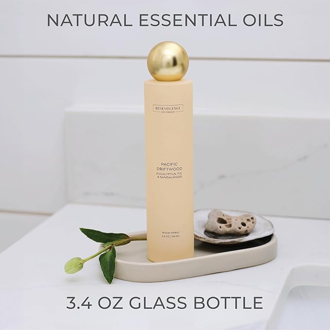 Eucalyptus, Fig & Sandalwood Room Spray | Benevolence LA Pacific Driftwood | 3.4oz | Home, Pillow & Linen Fragrance Spray | Low VOC, No Alcohol | Holiday & Christmas Gift | Malibu Sands Collection