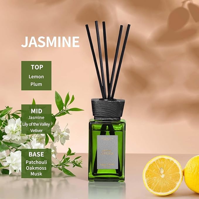 Floral Reed Diffuser Set, Jasmine & Lily of The Valley Scented Diffuser with Sticks, Reed Diffusers for Home and Office Decor