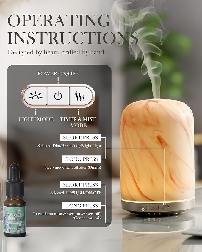 Essential Oil Diffuser – 2.4MHz Ultrasonic Aromatherapy Diffuser, Health Night Light, Timer & Auto Shut-Off, BPA-Free, 120ml Oil Diffuser for Home, Office, Spa, Yoga, Hotel