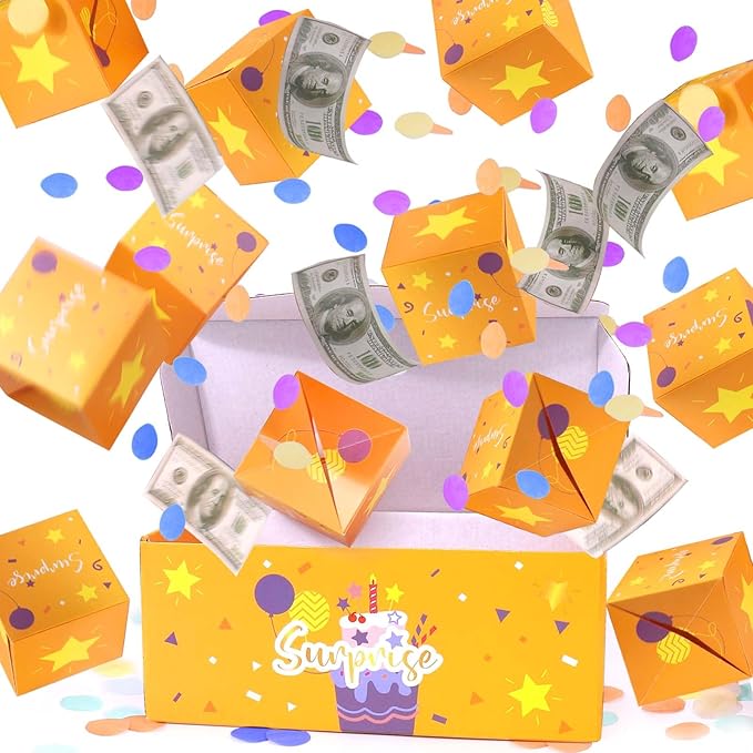 BABORUI Birthday Money Explosion Surprise Gift Box with Confetti and Cash for Women, Men and Kids