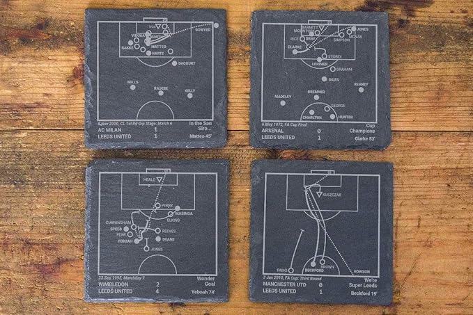 Greatest Leeds United Plays: Slate Coasters (Set of 4) | Best Gift Idea for Sports Lovers | Leeds United Historic Moments Gifts