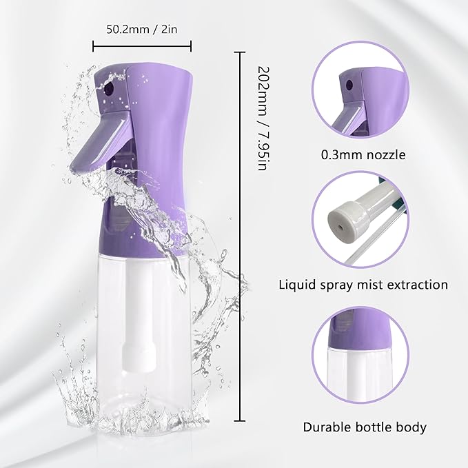 Spray Bottle for Hair Continuous Ultra Fine Mist (200ml) 360° Multi Spray Bottle for Plants, Cleaning, Skin Care Leakproof & Durable 2 Pack