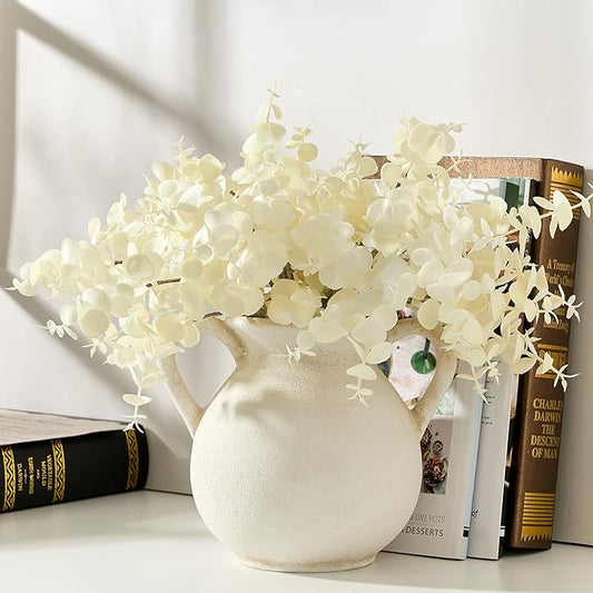 LUKA Antique Ceramic Vase with 2 Handle,6.7 inches Rustic Vase Minimalist Decor, Decorative Vases for Home Decor, Table, Living Room, Shelf, Christmas Decoration(Small,White)