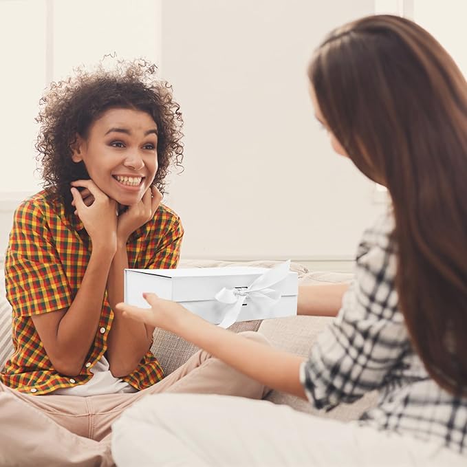 Large Gift Box, 5-Pack Magnetic Lid Gift Box Ribbon Closure Bo Elegant Gift Packaging Luxury Decorative,10.5x7.5x3.1" - Multi-Occasion Packaging Boxes (White)