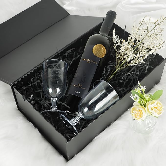 Black Gift Box with Magnetic Lids 13.8x8.3x4.4 in, Large Bridesmaid Groomsman Proposal Boxes, Rectangle Storage Box 5 Pack