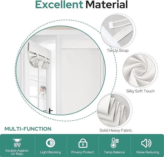 HOMEIDEAS 100% White Linen Blackout French Door Curtains, Privacy Door Window Curtains, 34 X 68 Inch Room Darkening Blinds, Thermal Insulated Shades for Bedroom, 1 Panel