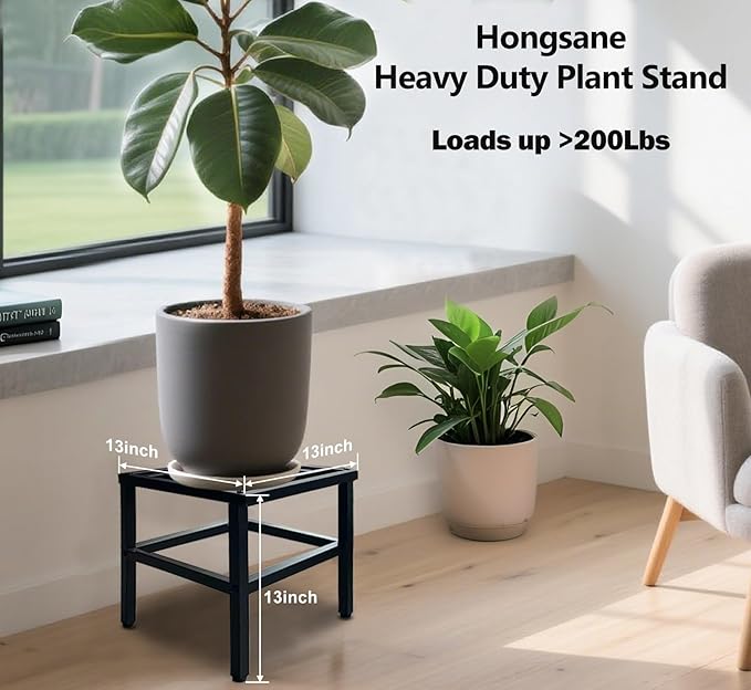 Plant Stand Indoor Outdoor,13 Inch Tall Metal Plant Stands Riser,Heavy Duty Wrought Iron Pedestal Holders for Large Flower Pot,Outside Rust-Proof Black Flower Display Shelf for Patio,2-Pack