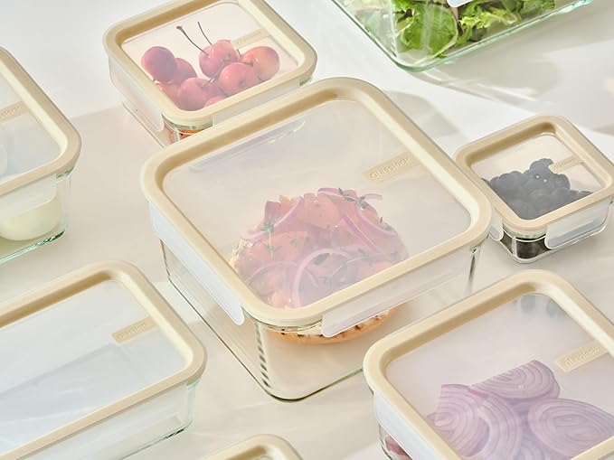 GLASSLOCK Sens 24Pcs Glass Food Storage Set – Airtight & Leakproof, 8 Different Sizes, Anti Slip Lid, Microwave & Oven Safe, Meal prep, Lunch Box, Nestable & Stackable, Pantry Storage