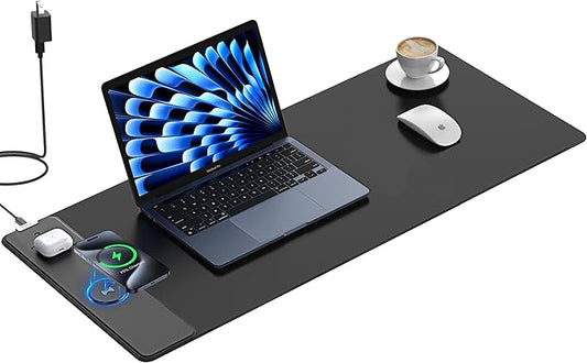TopMade Mouse Pad with 15W Fast Wireless Charging, 35.43"x15.75" XXXL Large Gaming Mousepad, Waterproof Desk Pad, Classic Black Computer Desk Mat(Includes 20W PD Power Adapter & 6.56ft Woven Cable)