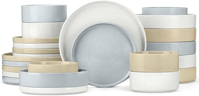 Herogo Dinnerware Dishes Sets with Salad Bowls, 24 Piece Plates and Bowls for 6, Ceramic Stoneware for Kitchen, Chip & Scratch Resistant Dinner Ware, Speckled Multicolor
