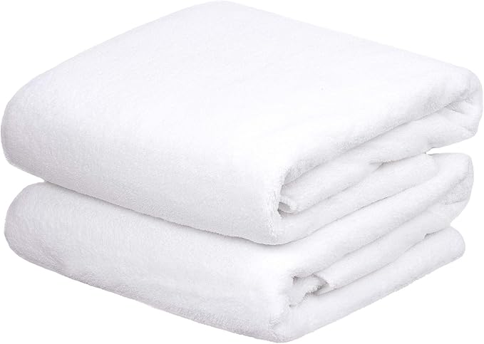JML Bath Towels, 2 Pack, 30"x60", Large Microfiber Bath Towel Set for Body - Oversized, Lightweight, Soft, Absorbent, Lint Free, Perfect for Adult Men Suana Gym Shower Pool Yoga, Coral Fleece White