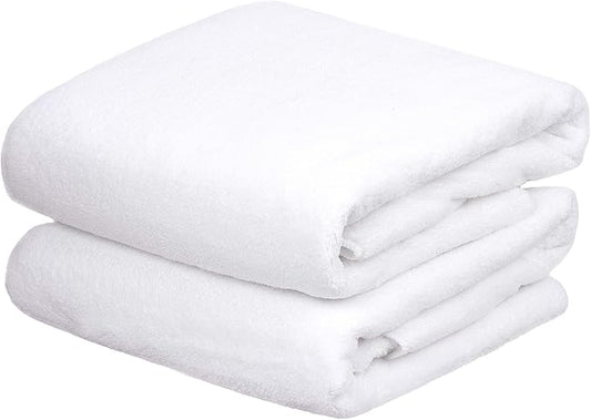 JML Bath Towels, 2 Pack, 30"x60", Large Microfiber Bath Towel Set for Body - Oversized, Lightweight, Soft, Absorbent, Lint Free, Perfect for Adult Men Suana Gym Shower Pool Yoga, Coral Fleece White