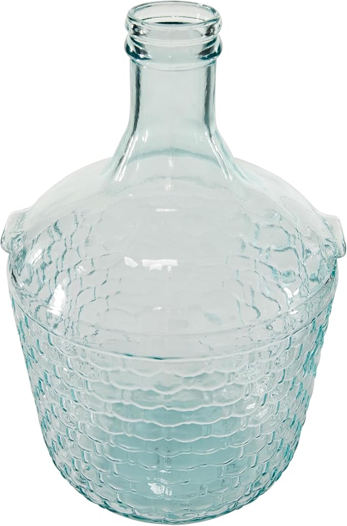 Deco 79 Recycled Glass Decorative Vase Spanish Bottle Centerpiece Vase with Bubble Texture, Flower Vase for Home Decoration 10" x 10" x 17", Blue