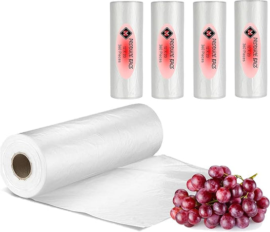 Mr Miracle Plastic Produce Bags for Food Storage - 12"x20" Clear Grocery Bag for Fruits, Vegetables, Bread - Easy Peel-Off Design, Continuous Roll, 1.75" Core, Pack of 1440 Bags [4 rolls]