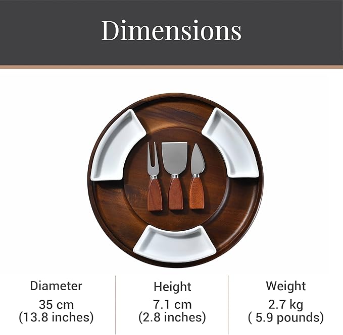 Shanik Acacia Wood Lazy Susan Cheese Board – Rotating Serving Platter for Cheese, Charcuterie, Appetizers, and Snacks, Entertaining, Parties, and Family Gatherings