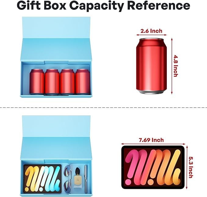 5 Pack Blue Gift Box, 12x6x4'' Gift box for Presents with Lids Magnetic Closure Rectangle Collapsible for Bridesmaid Proposal Box, Wedding, Christmas, Halloween, Birthday Gift Packging