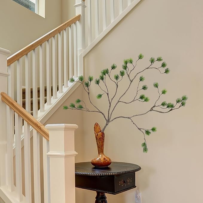 2pcs 30inch Artificial Greenery Stems Fake Plants Branches Faux Green Pine Needle Flower Suitable for Indoor Home Decor Hotel Office Tree Branches for Decoration