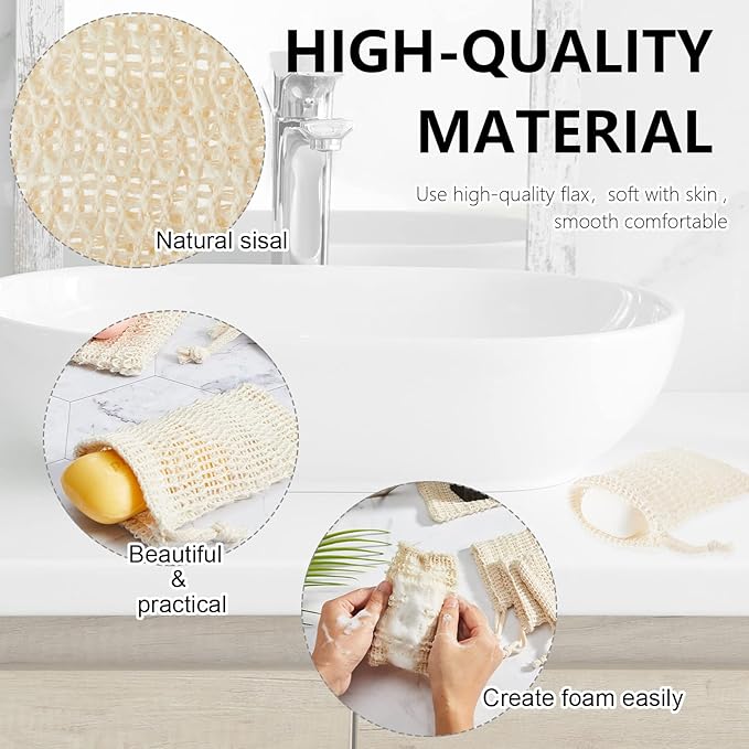 Cunhill 70 Pack Soap Saver Bag Bar Exfoliating Pouch Sisal Soap Savers Mesh Bag with Drawstring Foaming and Drying Holder for Bath and Shower