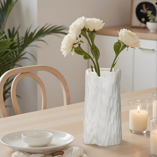 White Matte Ceramic Vase, Organic Nature Shape, 7.5 Inch Boho Nordic Ins Style Decorative Flowers Vase, Living Room Bedroom Entryway Minimalist Centerpiece Decor, Birthday Gifts for Women