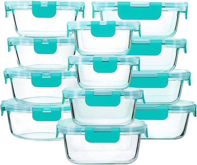 24-Piece Glass Food Storage Containers with Locking Lids,Glass Meal Prep Containers Set - Airtight Lunch Containers, Microwave, Oven, Freezer and Dishwasher,Green