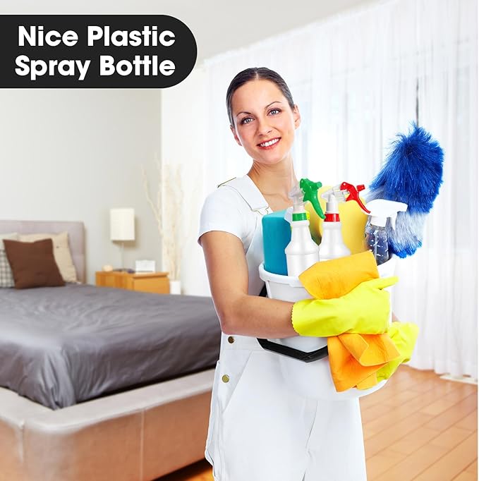 Eccliy 12 Pcs 16 Oz Plastic Spray Bottle, Adjustable Empty Reusable Sprayer for Cleaning, Planting, Water, Bathroom and Kitchen, BBQ, Commercial and Residential(Red, Green,Original)